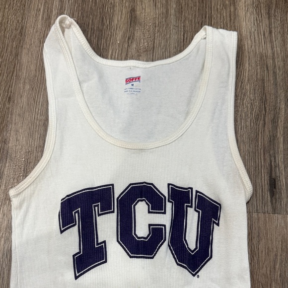 White TCU Tank Top with Purple Logo - Picture 2 of 3